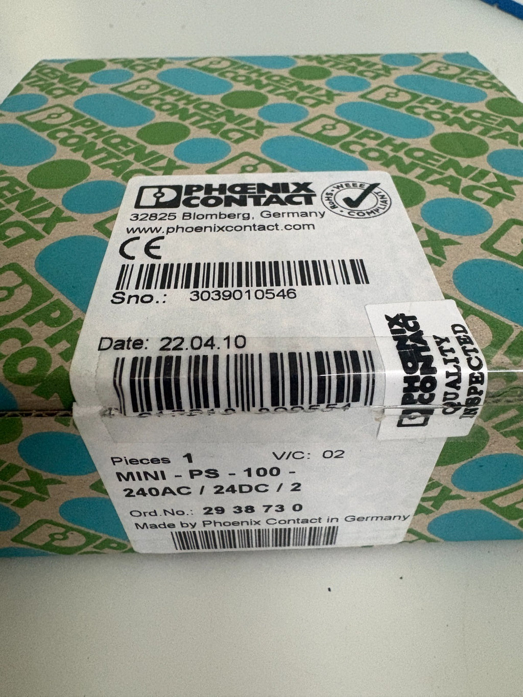 PHOENIX CONTACT SWITCHING POWER SUPPLY MINI-PS-100-240AC/24DC/23