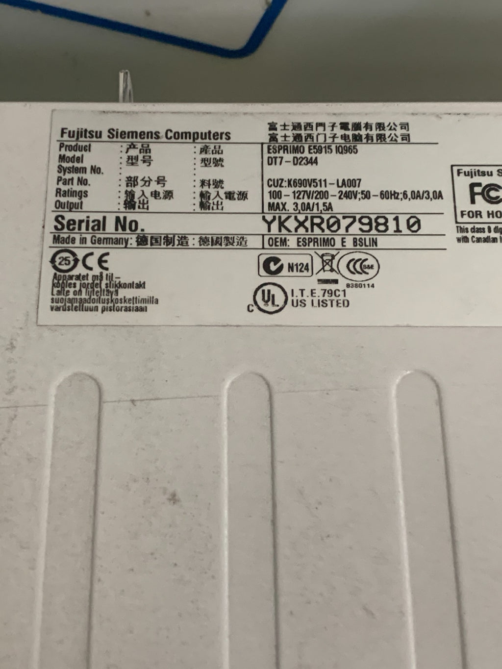 FUJITSU SIEMENS ESPRIMO E 5916 IQ9654