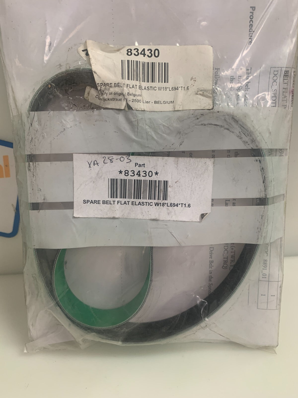 XEIKON W18"L694T1.6 ELASTIC GREEN FLAT BELT #83430