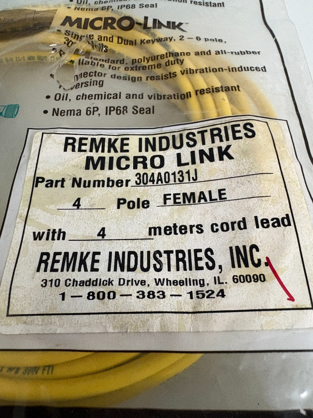 LOT OF 2 REMKE MICRO LINK 4 POLE FEMALE 4 METERS CORD LEAD 304A0131J