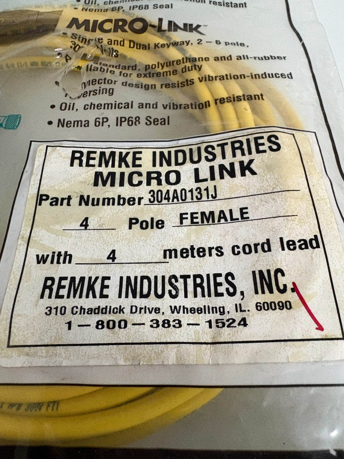 LOT OF 2 REMKE MICRO LINK 4 POLE FEMALE 4 METERS CORD LEAD 304A0131J