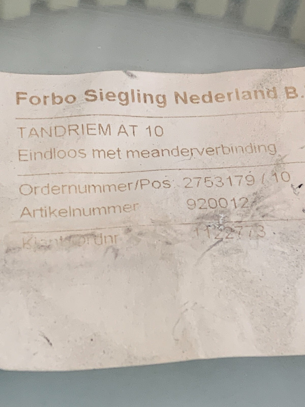 FORBO SIEGLING TIMING BELT TANDRIEM AT 10 900012 3100MM1