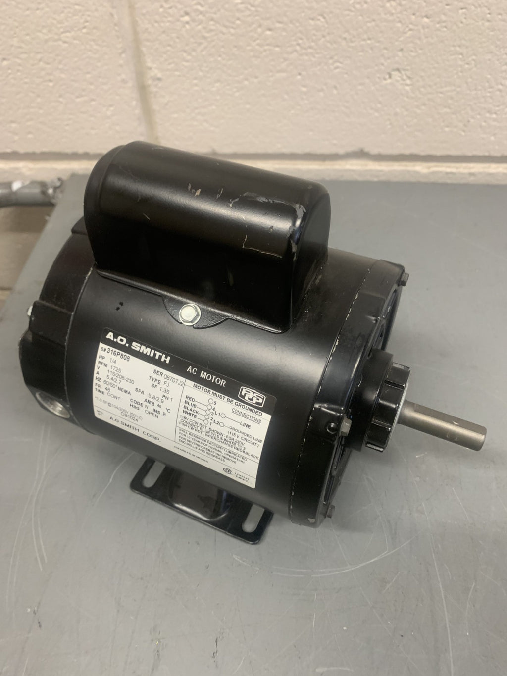 AO SMITH 1/4 HP AC MOTOR 316P808 TYPE FS0