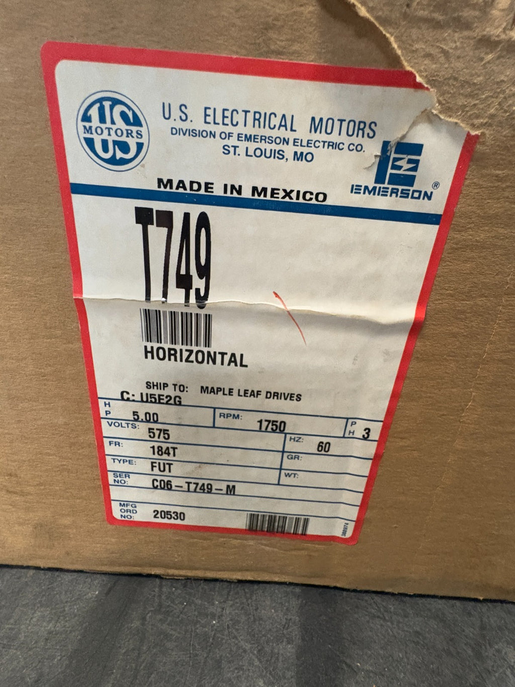 US MOTORS 5 HP MOTOR T749 #U5E2G