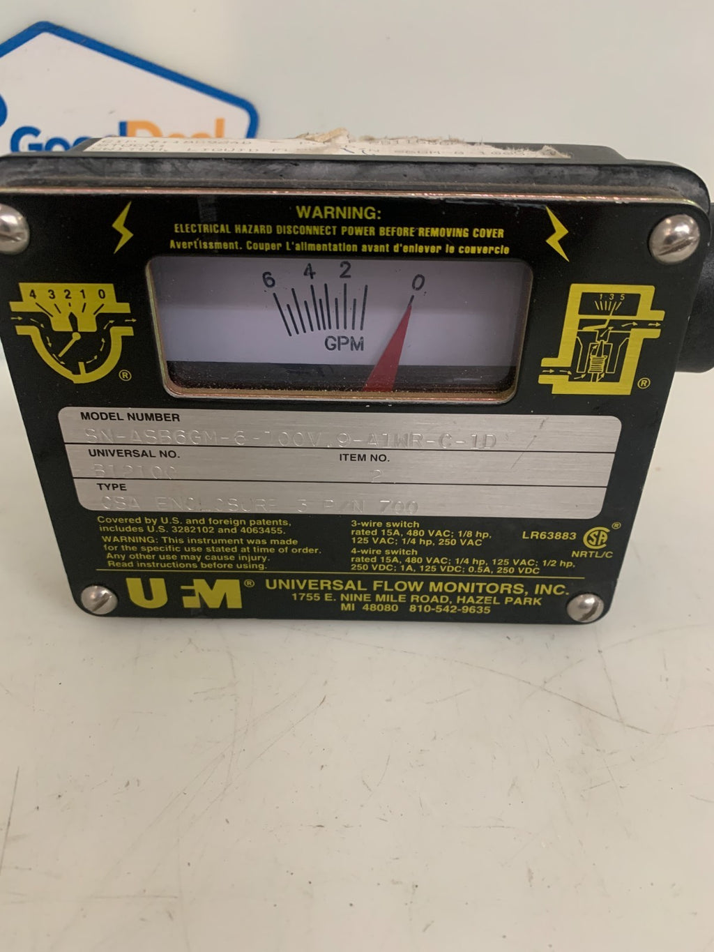UNIVERSAL FLOW MONITORS SN-ASB6GM-6-100V.9-A1WRC-1D1