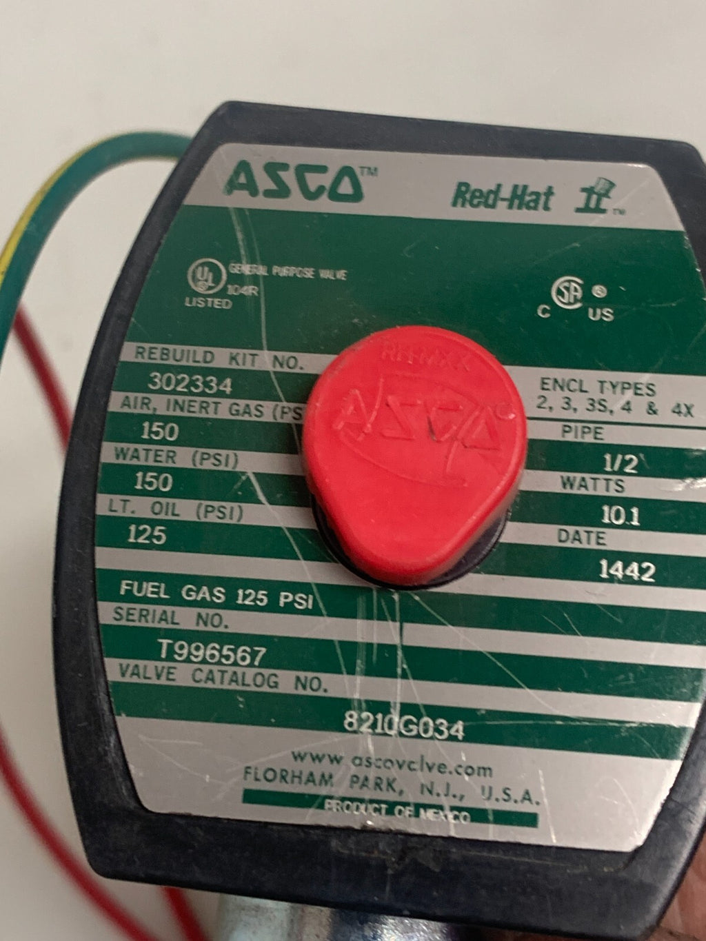ASCO RED HAT SOLENOID VALVE 1/2" 150PS1 8210G0341