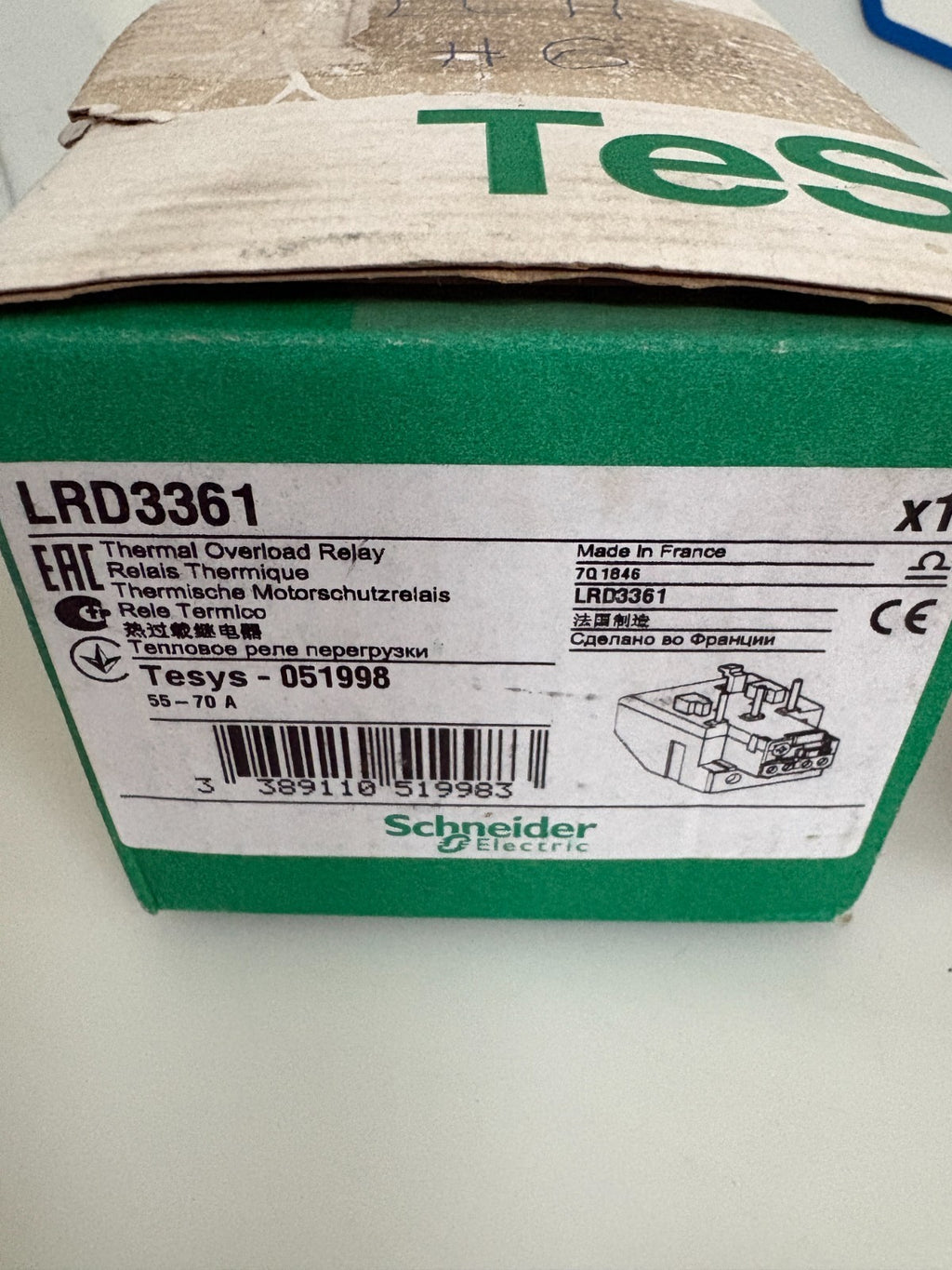 SCHNEIDER THERMAL OVERLOAD RELAY LRD 33612
