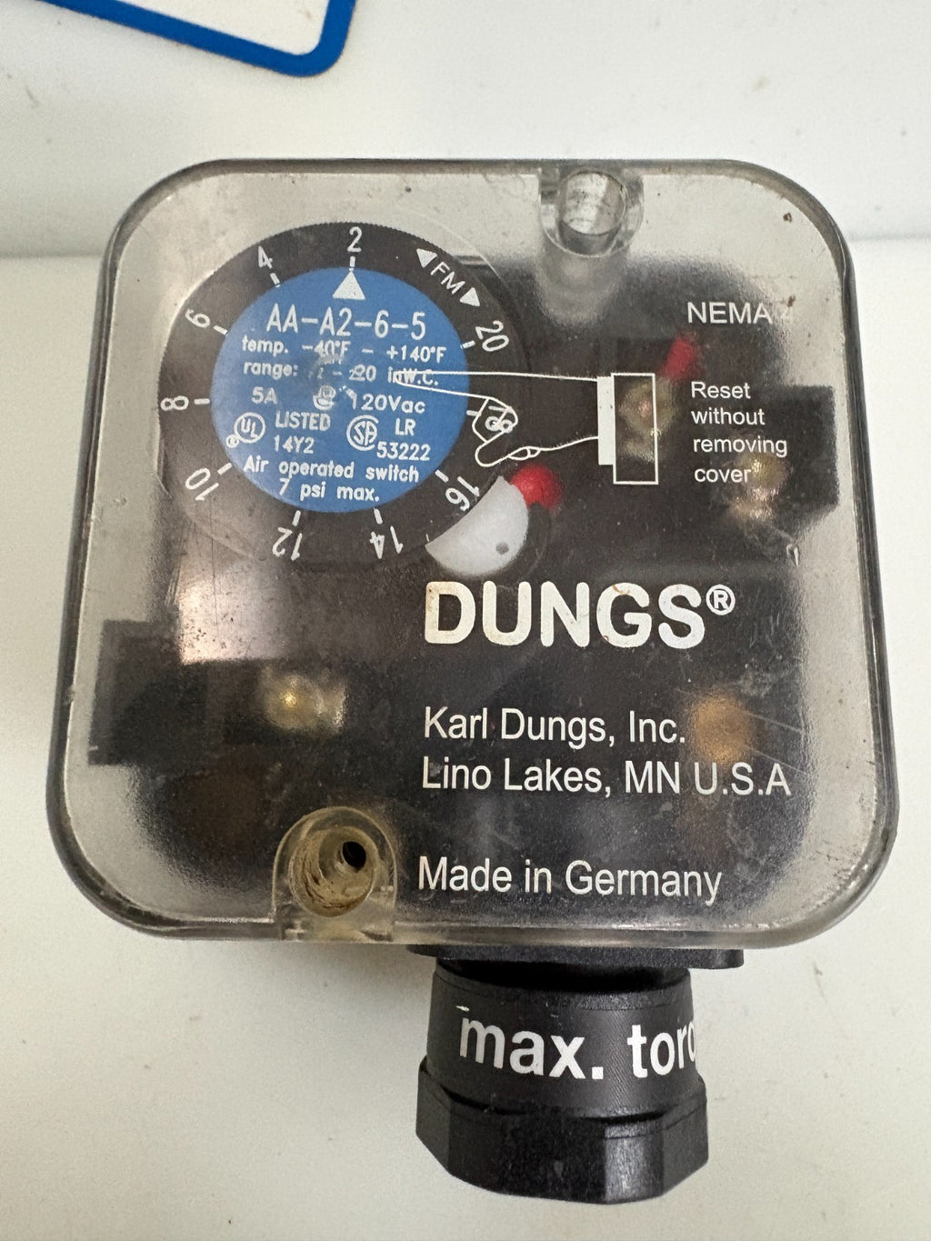DUNGS DIFFERENTIAL PRESSURE SWITCH AA-A2-6-5