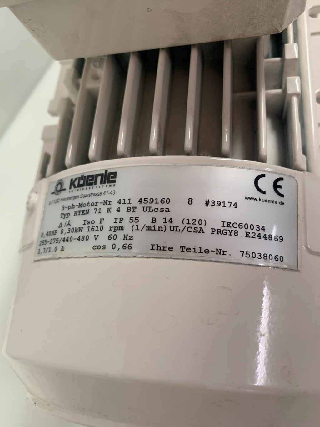 KUEENLE  3-ph-Motor-Nr 411 459160  #39174   W/ZAE Gearbox #751994001