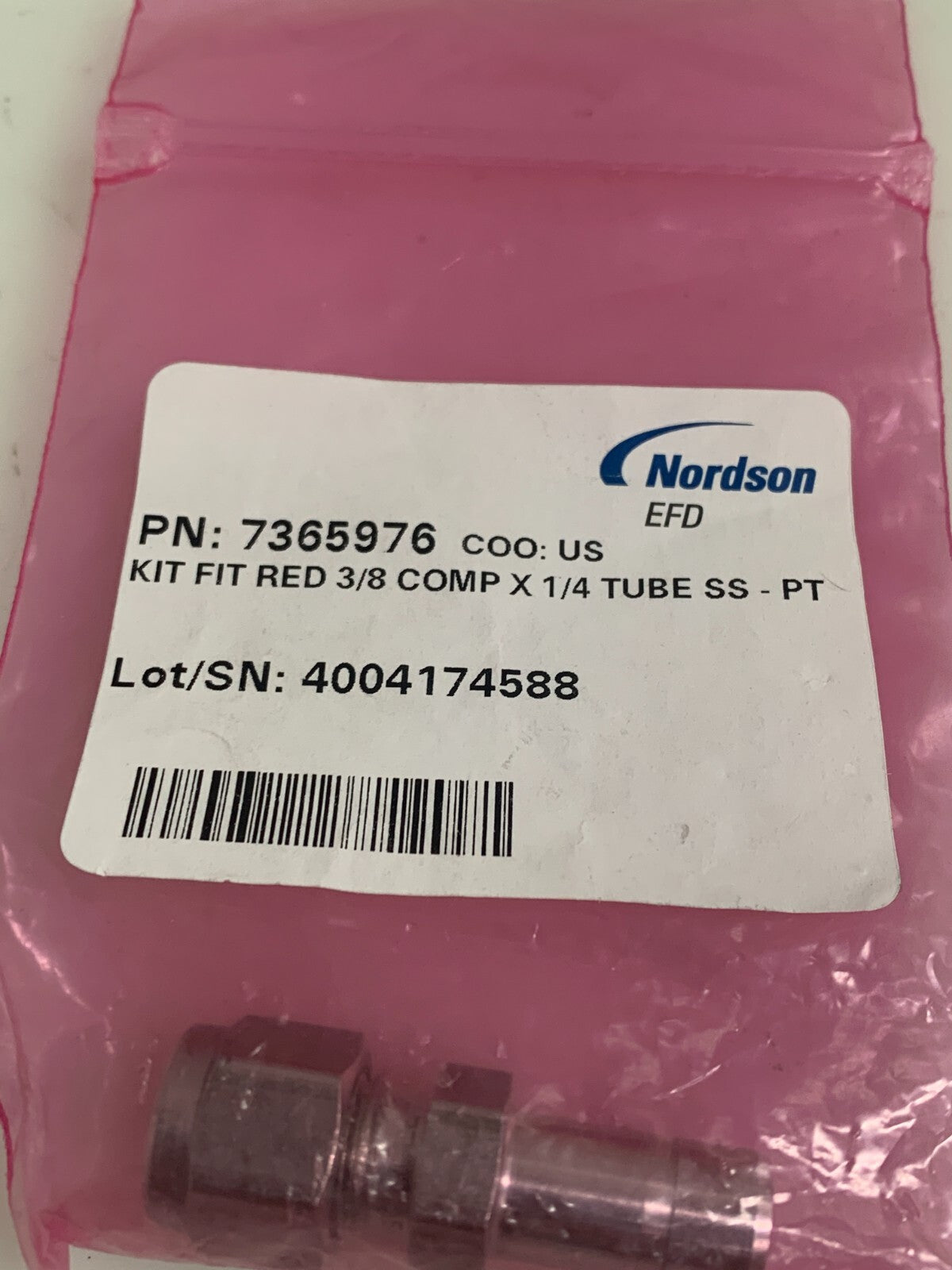LOT OF 2NORDSON EFD KIT FIT BH 3/8 COMP X 3/8 COMP SS-PT S STEEL FITTING 73659741