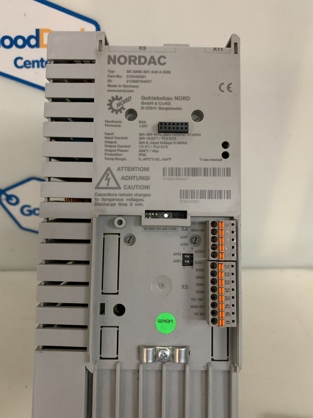 NORDAC 500E 3HP MOTOR DRIVE SK-500E-301-340-A-ERS 275-420301 W/CONTROL PANEL