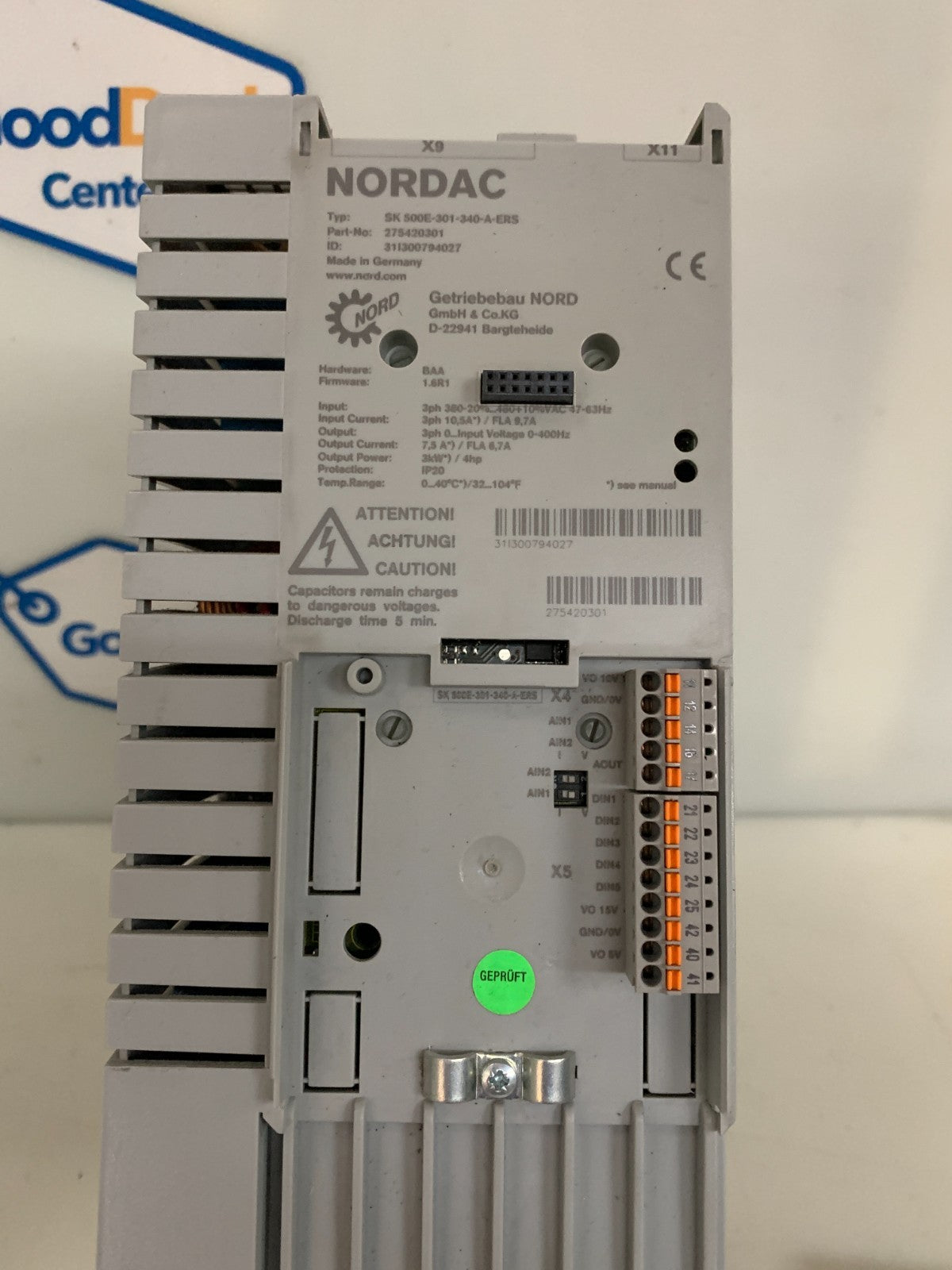 NORDAC 500E 3HP MOTOR DRIVE SK-500E-301-340-A-ERS 275-420301 W/CONTROL PANEL