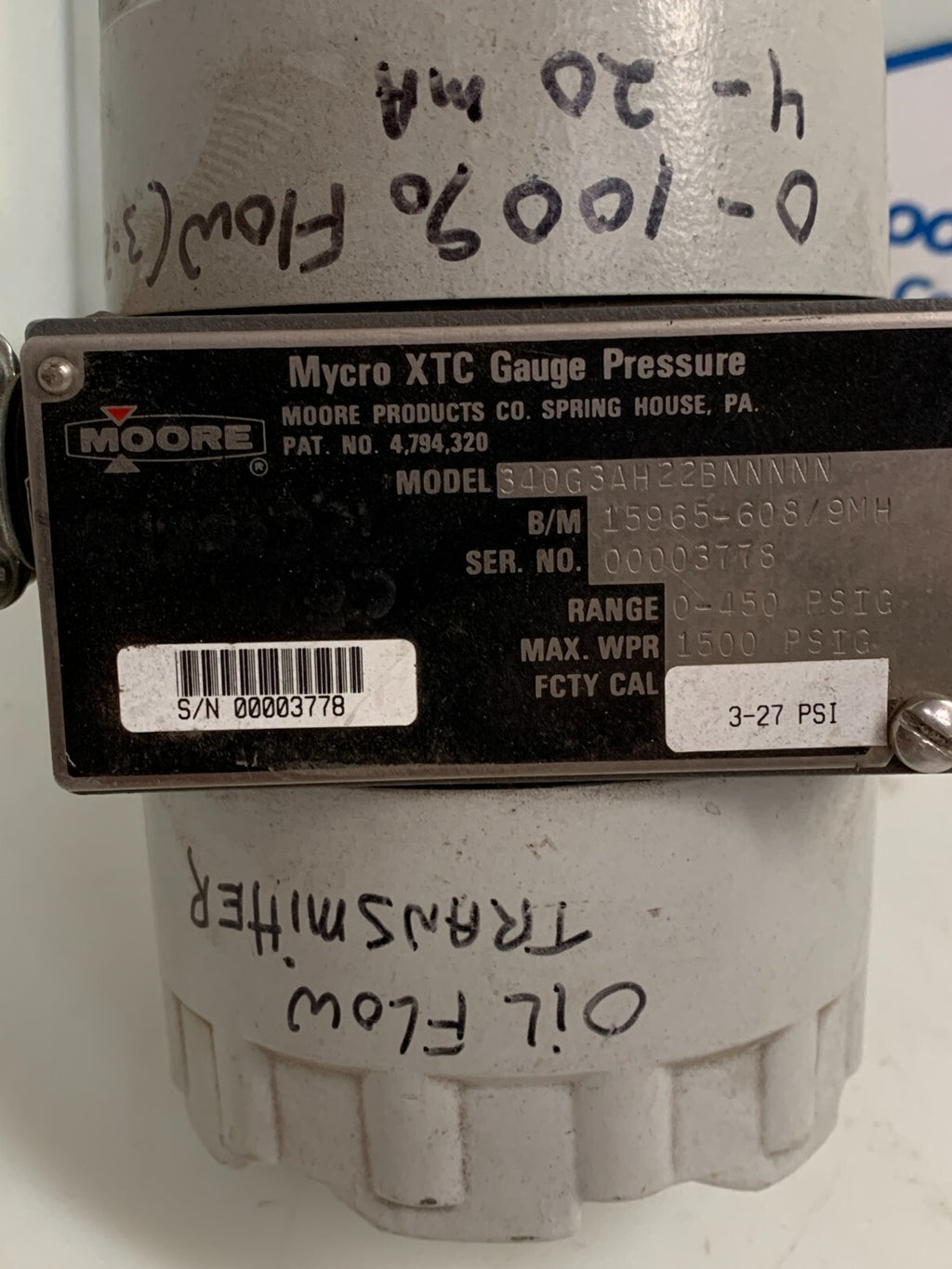 MOORE MYCRO PRESSURE GAUGE 340G3AH22BNNNNN