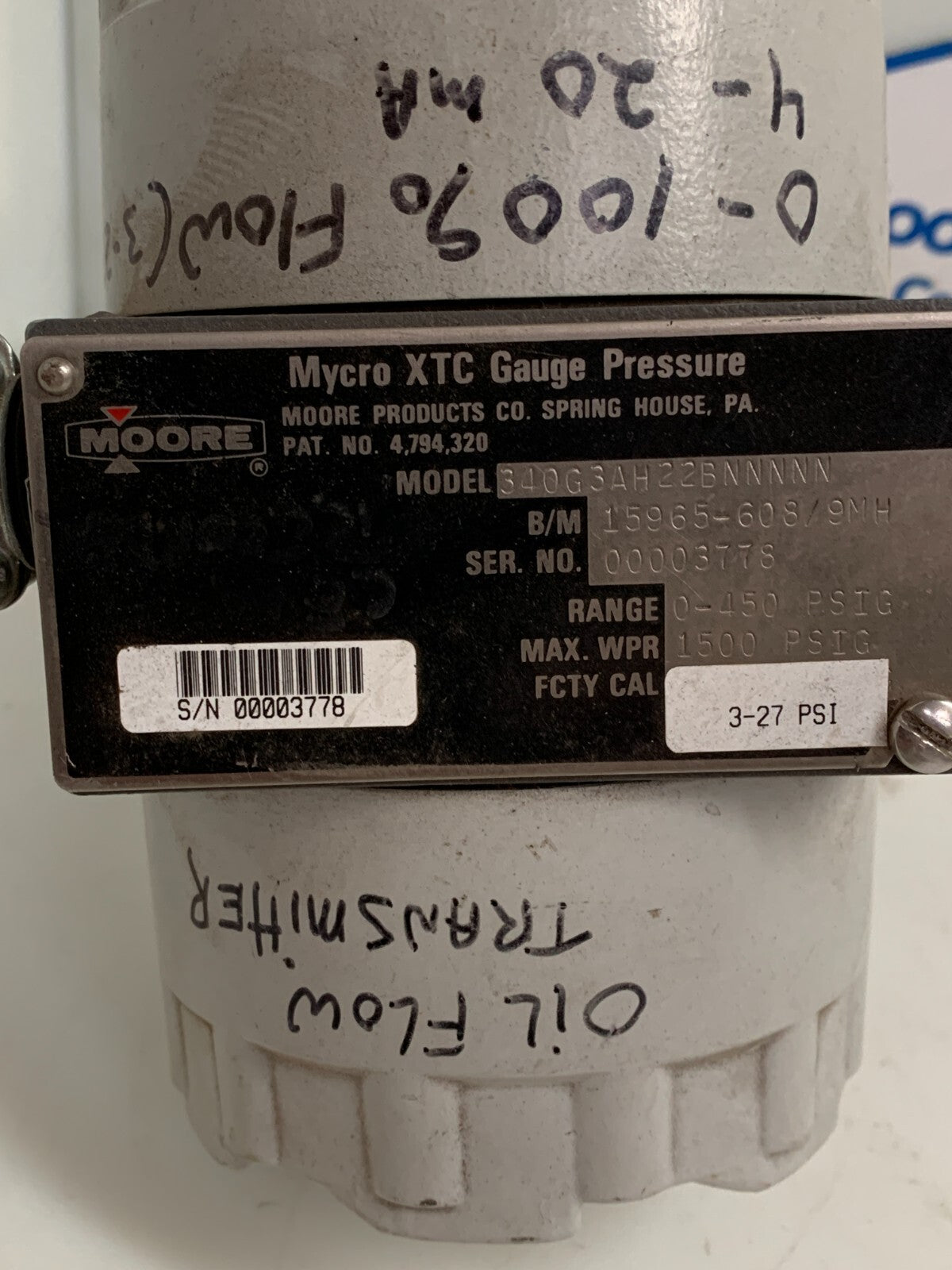 MOORE MYCRO PRESSURE GAUGE 340G3AH22BNNNNN