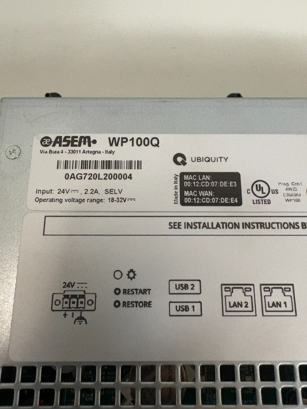 ASEM INDUSTRIAL CONTROL SCREEN OAG720L 2000033