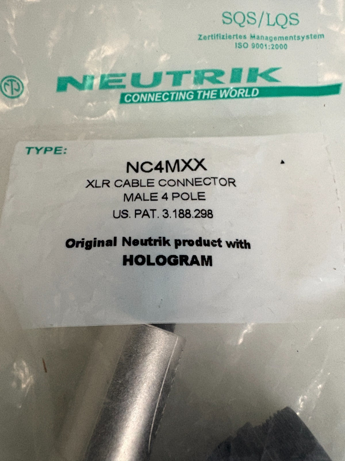 LOT OF 4 NEUTRIK XLR CABLE CONNECTOR MALE 4 POLE NC4MXX2