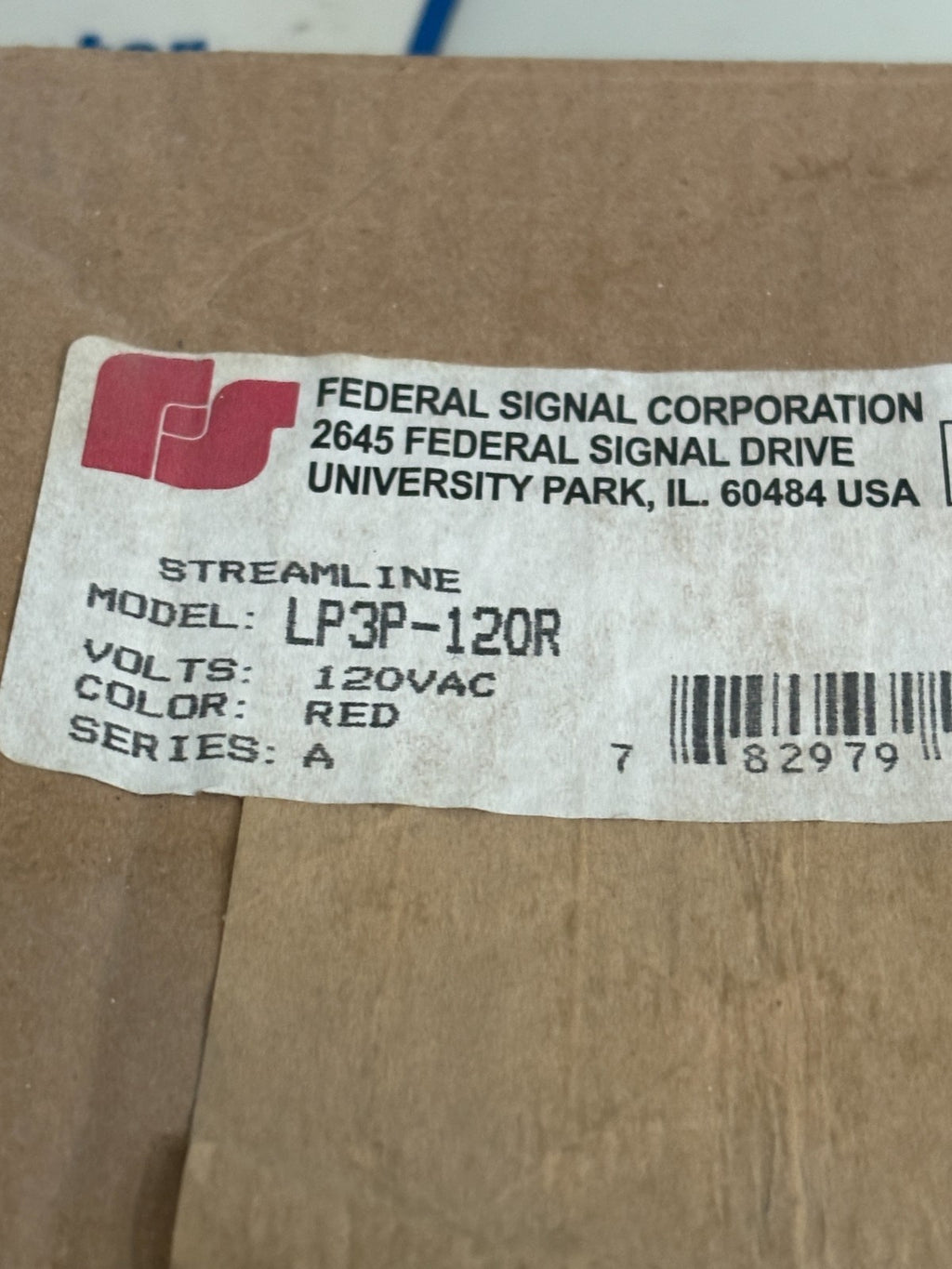 FEDERAL SIGNAL CORP. 120 VAC RED SIGNAL LIGHT LP3P-120R2