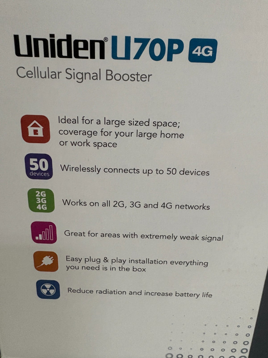 UNIDEN CELLULAR SIGNAL BOOSTER U7OP 4G UNI-4020CPAL