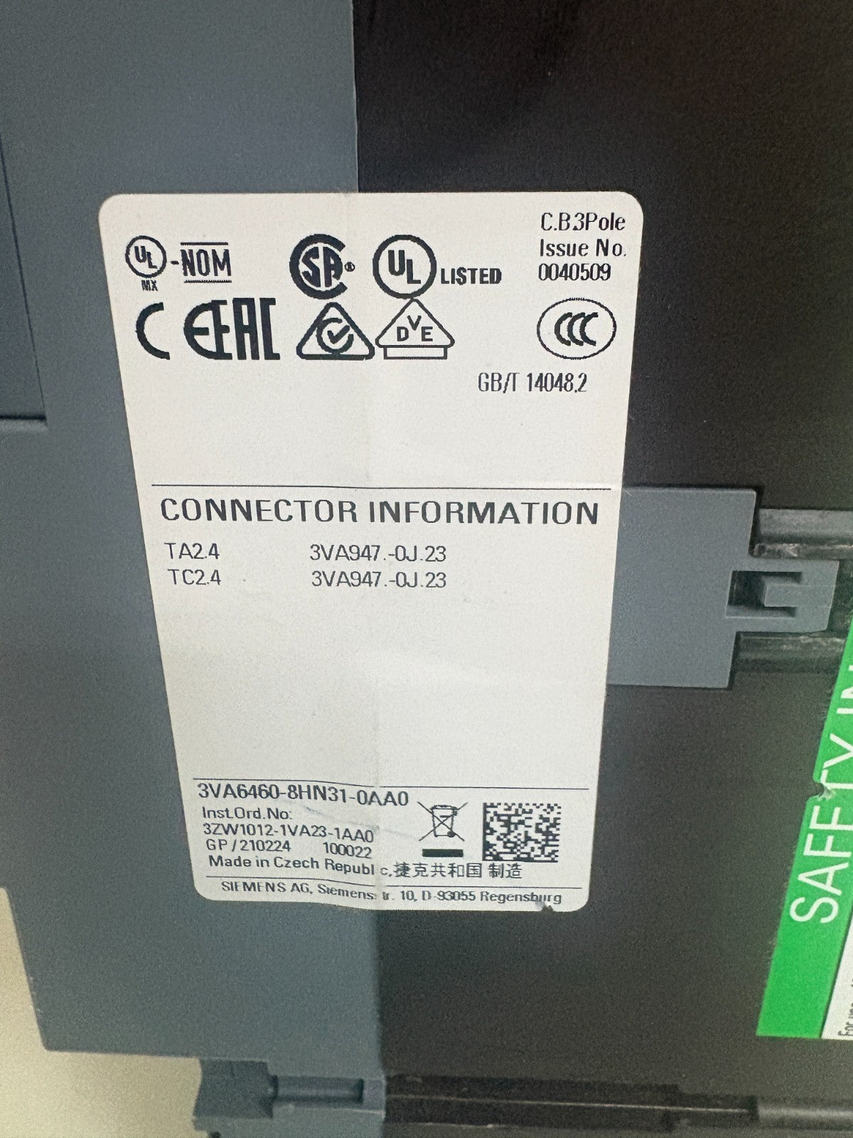 SIEMENS 600 AMP CIRCUIT BREAKER 3VA6 LLAE ETU350LSI 3VA6460-8HN31-5400A4
