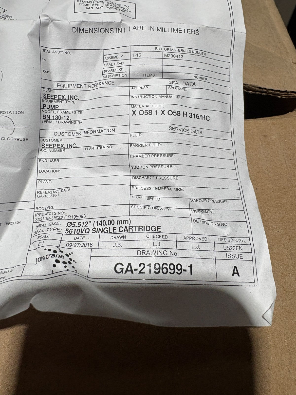 JOHN CRANE MECHANICAL JOINT K26425RBA2