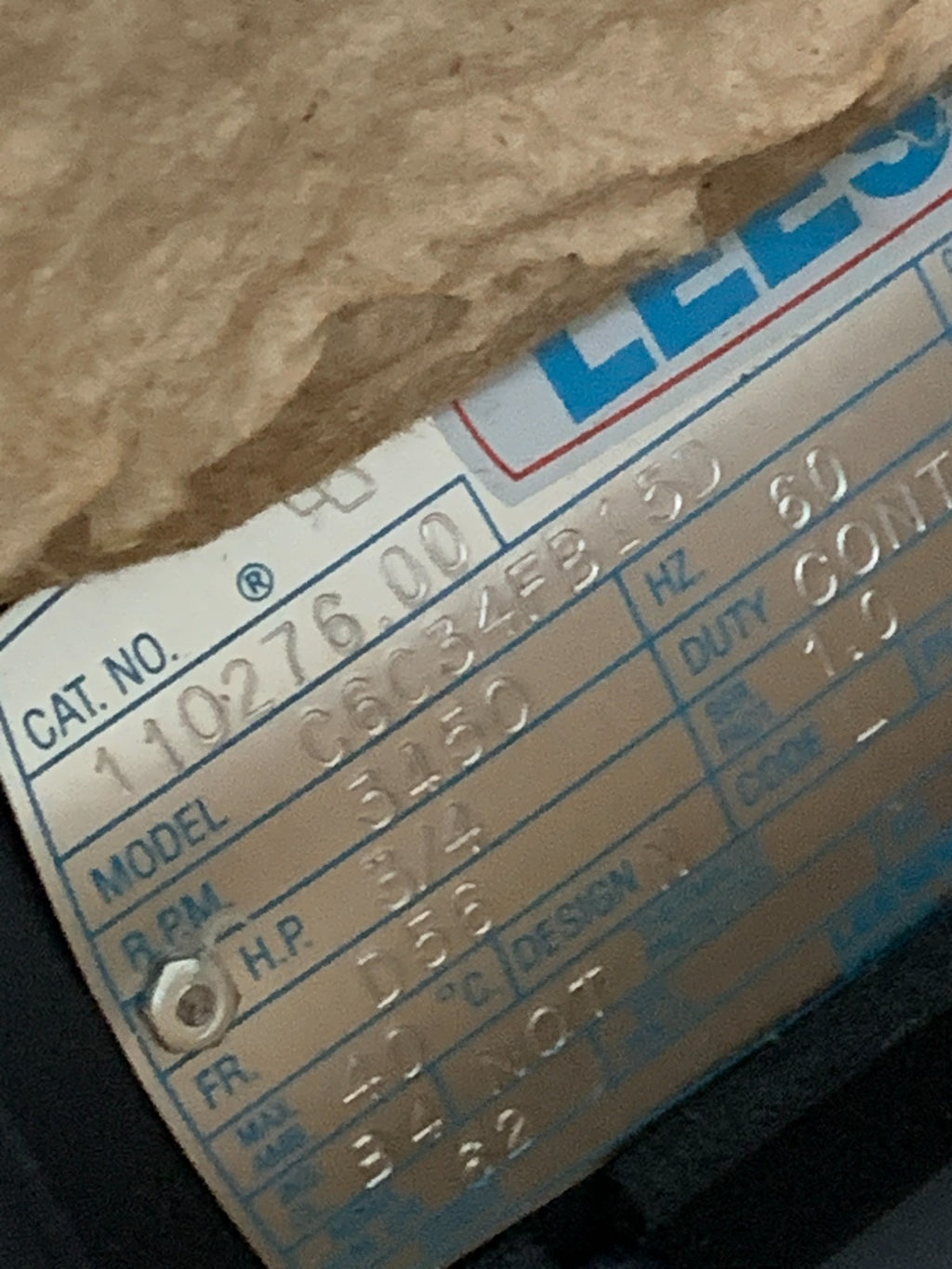 LEESON AC MOTOR 3/4 HP 3450 RPM #110276.00