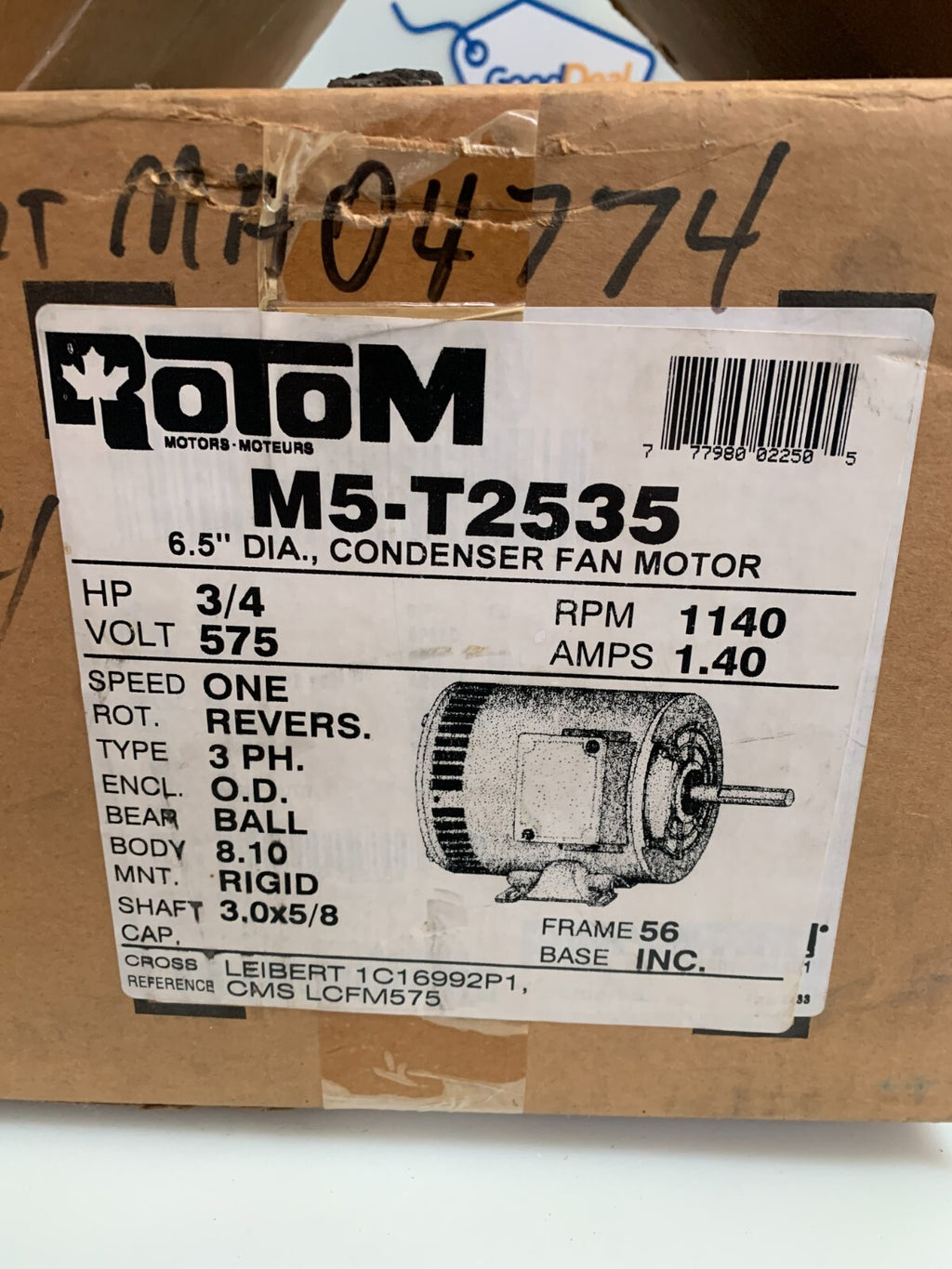 MARATHON / ROTOM  6.5'' Condenser Fan Motor  M5-T2535  3/4 HP