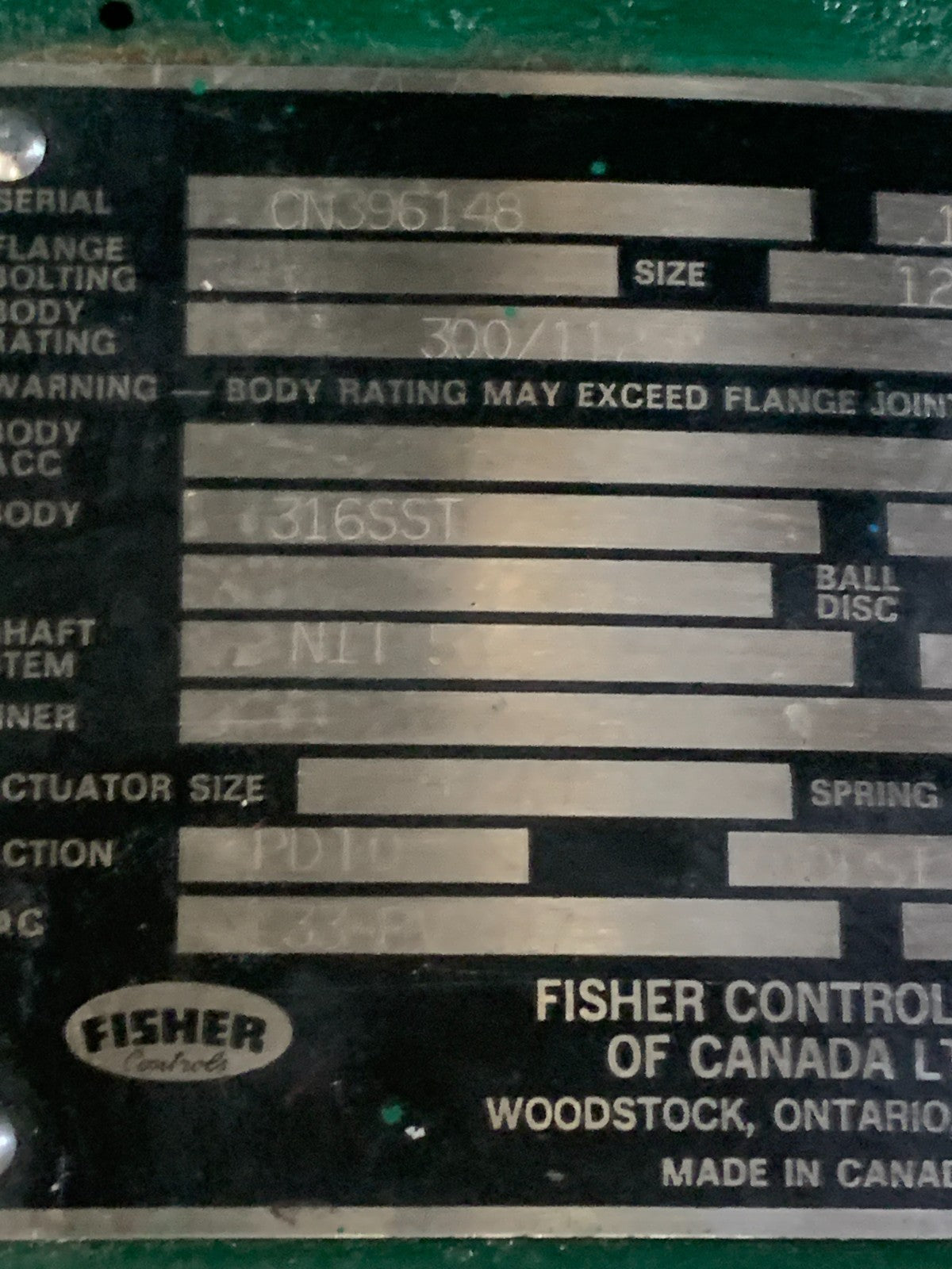 FISHER CONTROLS VALVE TYPE 1061-V1003