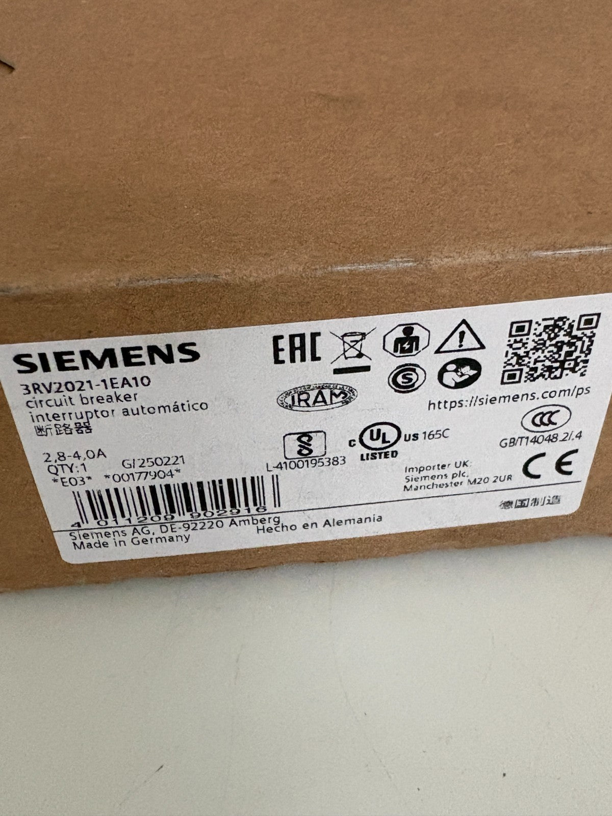 SIEMENS CIRCUIT BREAKER 3RV2021-1EA10