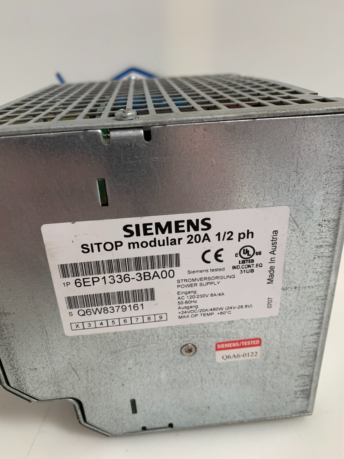 SIEMENS SITOP DC24V/20A POWER SUPPLY 6EP1 336-3BAOO3