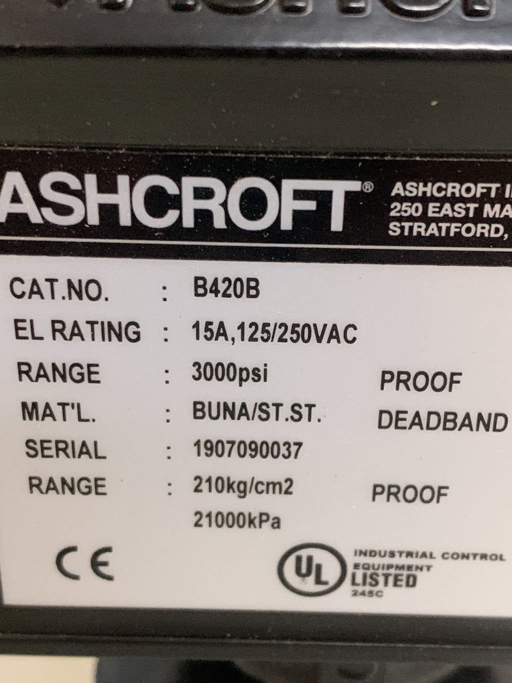 ASHCROFT PRESSURE SWITCH B420B2