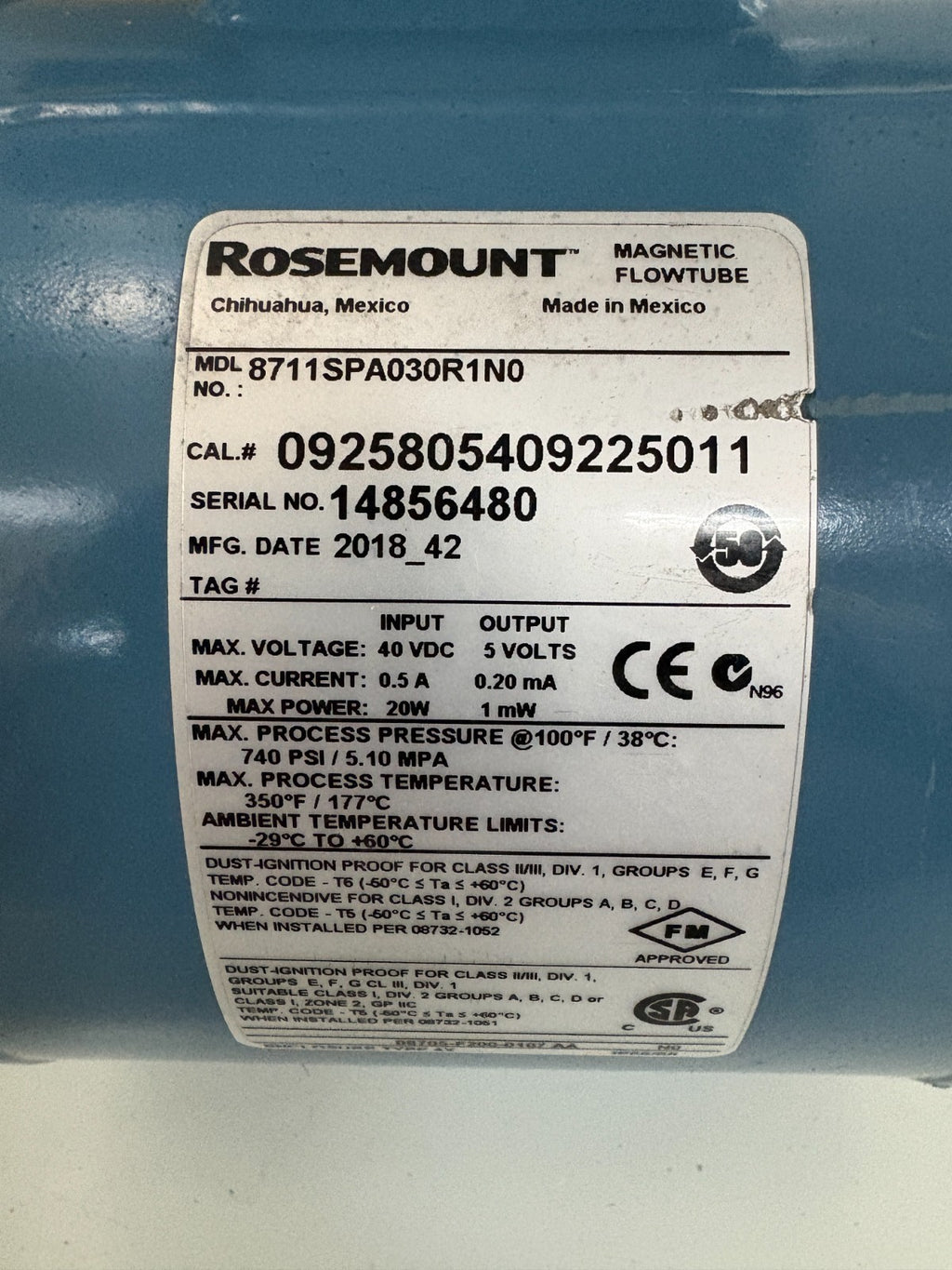 ROSEMOUNT MAGNETIC FLOWTUBE 8711SPA030R1N0
