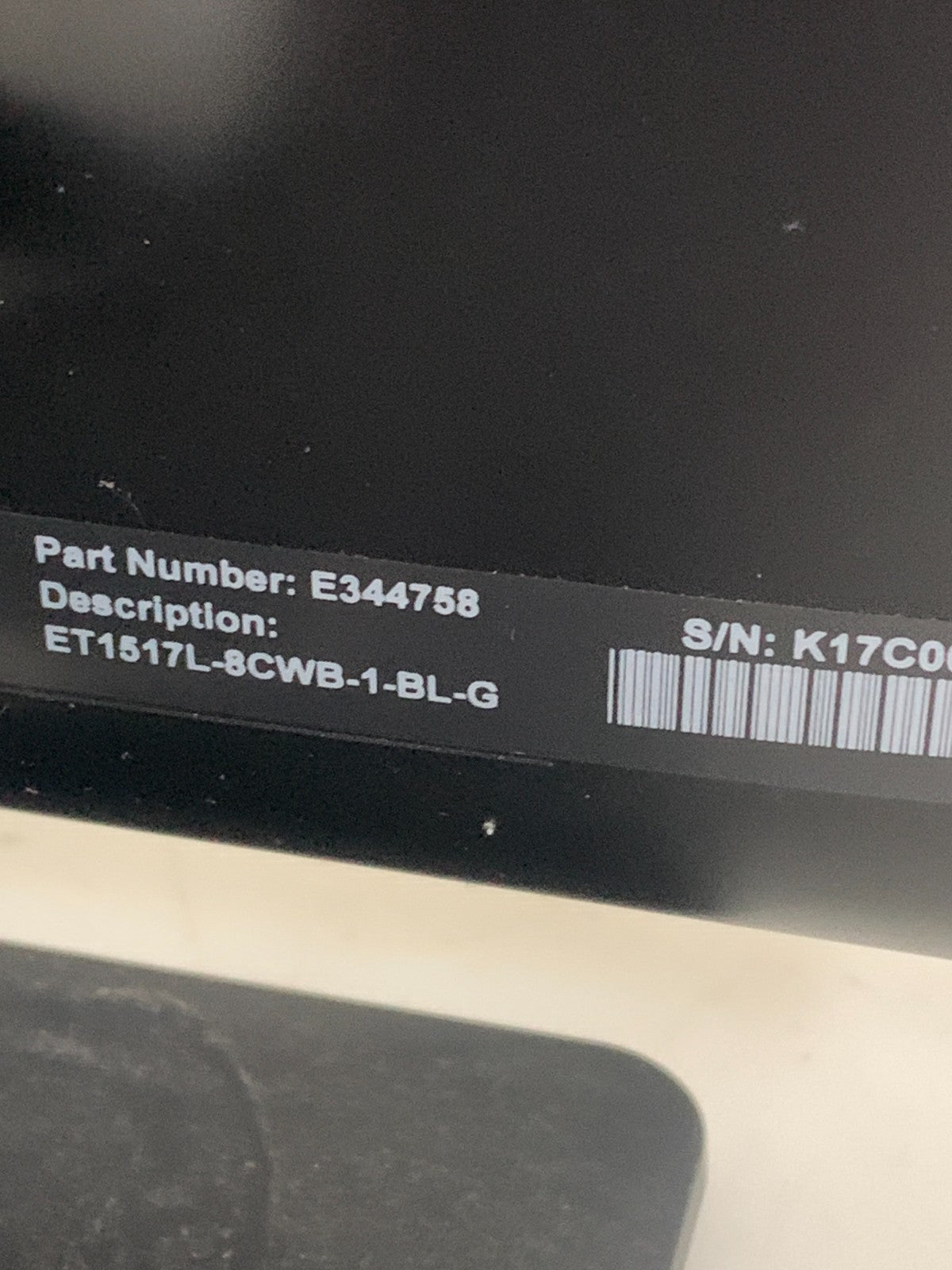 ELO TOUCHSCREEN DISPLAY MONITOR #E344758 ET1517L-8CWB-1-BL-G
