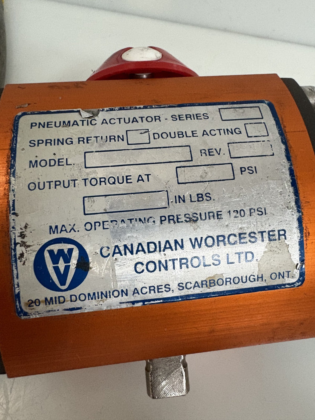 WORCESTER CONTROLS PNEUMATIC ACTUATOR #10-39R-N