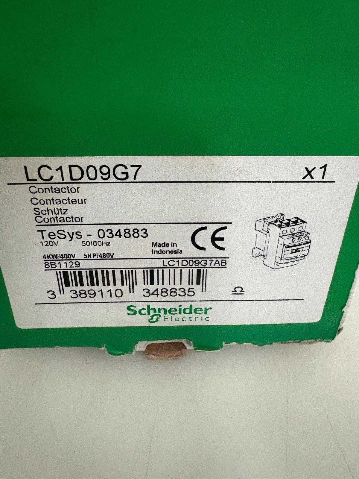 SCHNEIDER CONTACTOR LC1D09G73