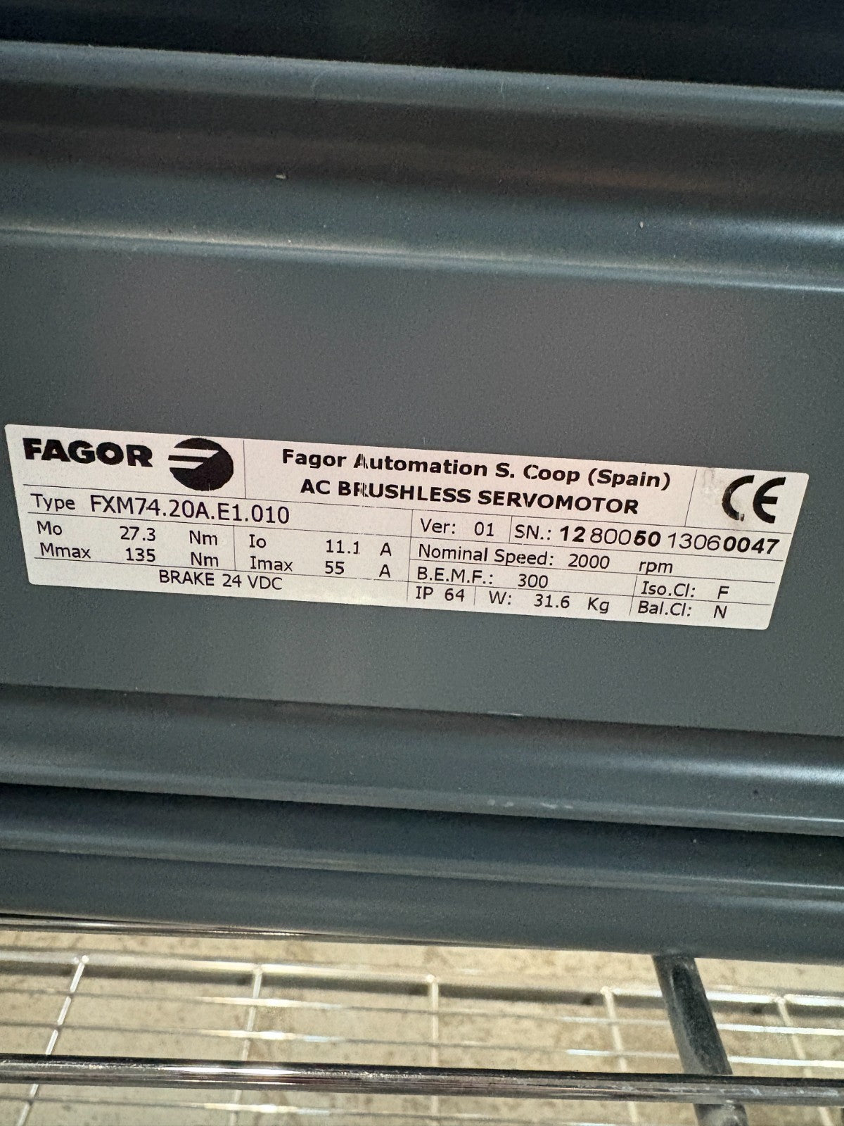 FAGOR AC BRUSHLESS SERVO MOTOR #FXM74.20A.E1.010 V:012