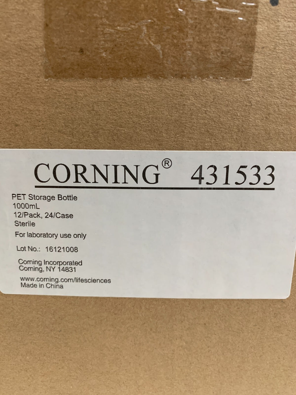 Corning  1 L Square PET Storage Bottles w/ 45 mm Caps 431533 12/cs1