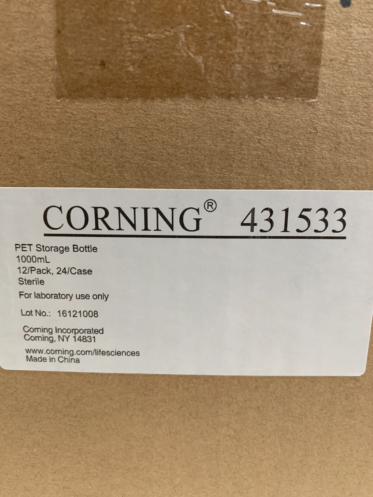 Corning  1 L Square PET Storage Bottles w/ 45 mm Caps 431533 12/cs1