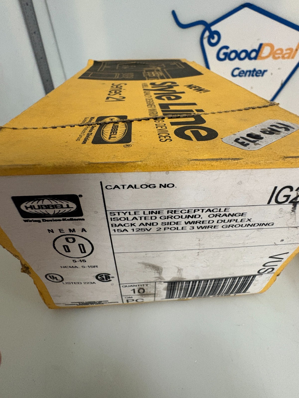 BOX OF 10 HUBBELL 15A ORANGE BACK ISOLATED GROUND RECEPTACLE #IG2152