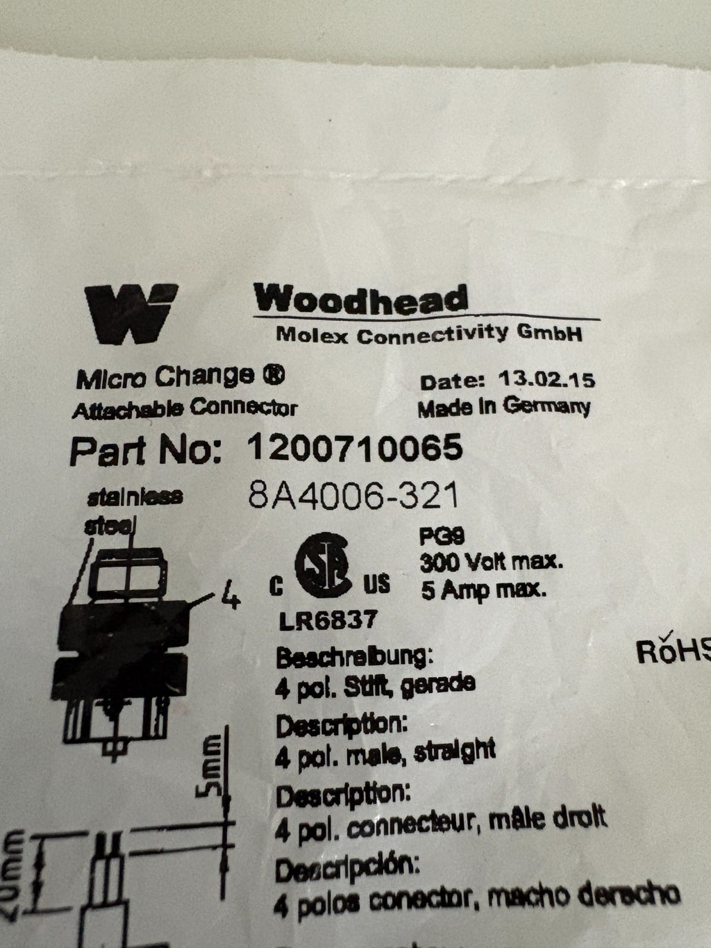 LOT OF 2 WOODHEAD MICRO CHANGE ATTACHABLE CONNECTOR #12007100652