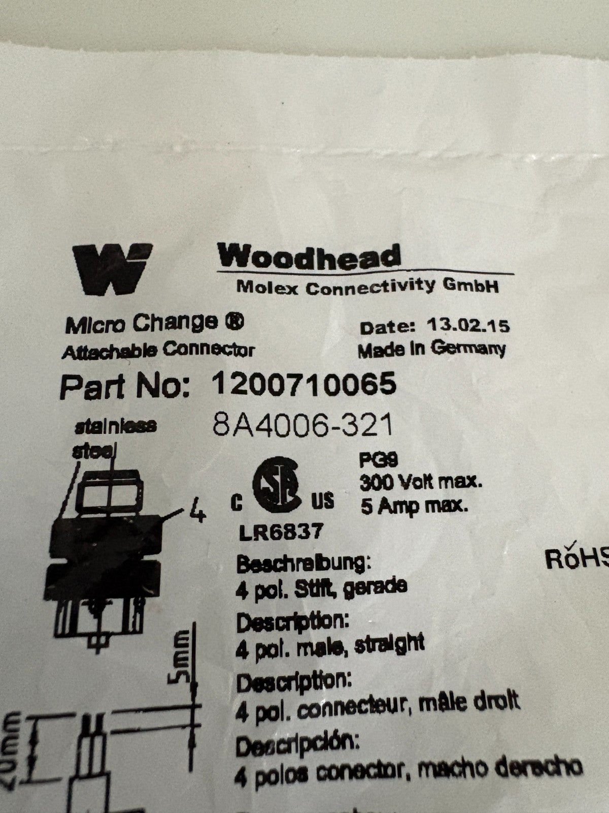 LOT OF 2 WOODHEAD MICRO CHANGE ATTACHABLE CONNECTOR #12007100652