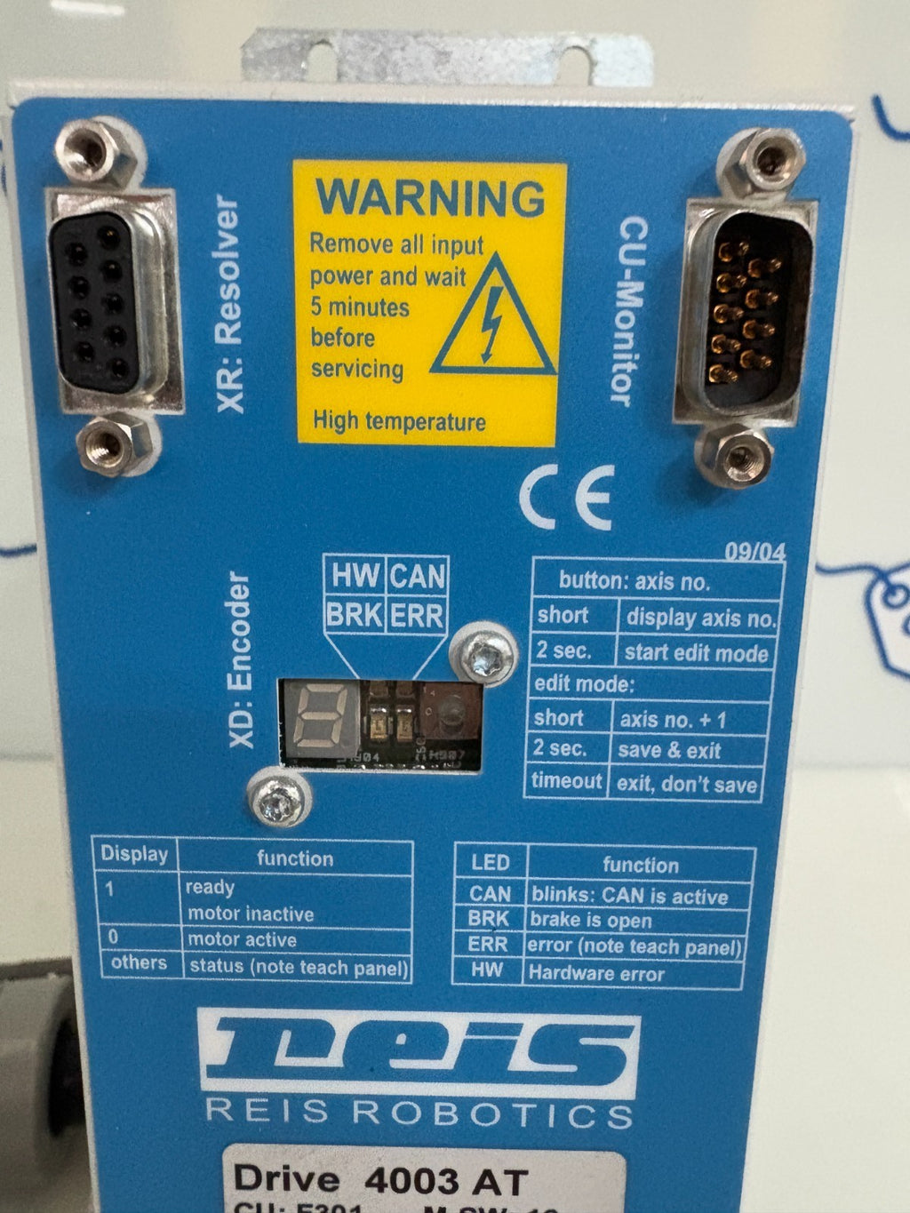 REIS ROBOTICS SERVO DRIVE 4003 AT ID#3520782 W/WHEEL CABLE DOLLY4