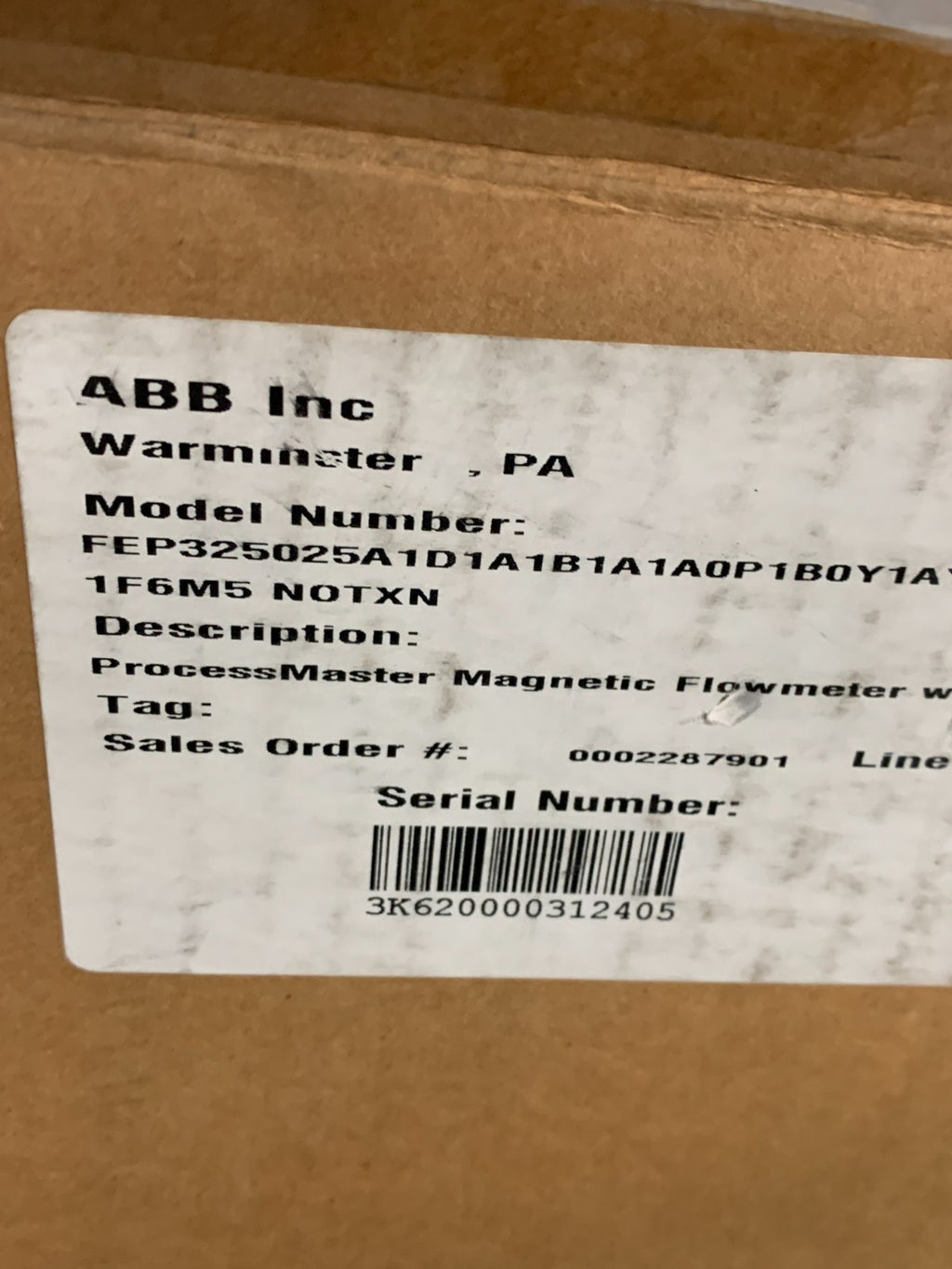 ABB PROCESS MASTER MAGNETIC 1" FLOW TUBE #FEP325025A1D1A1B1A1AOP1BOY1AYJ1F6M5