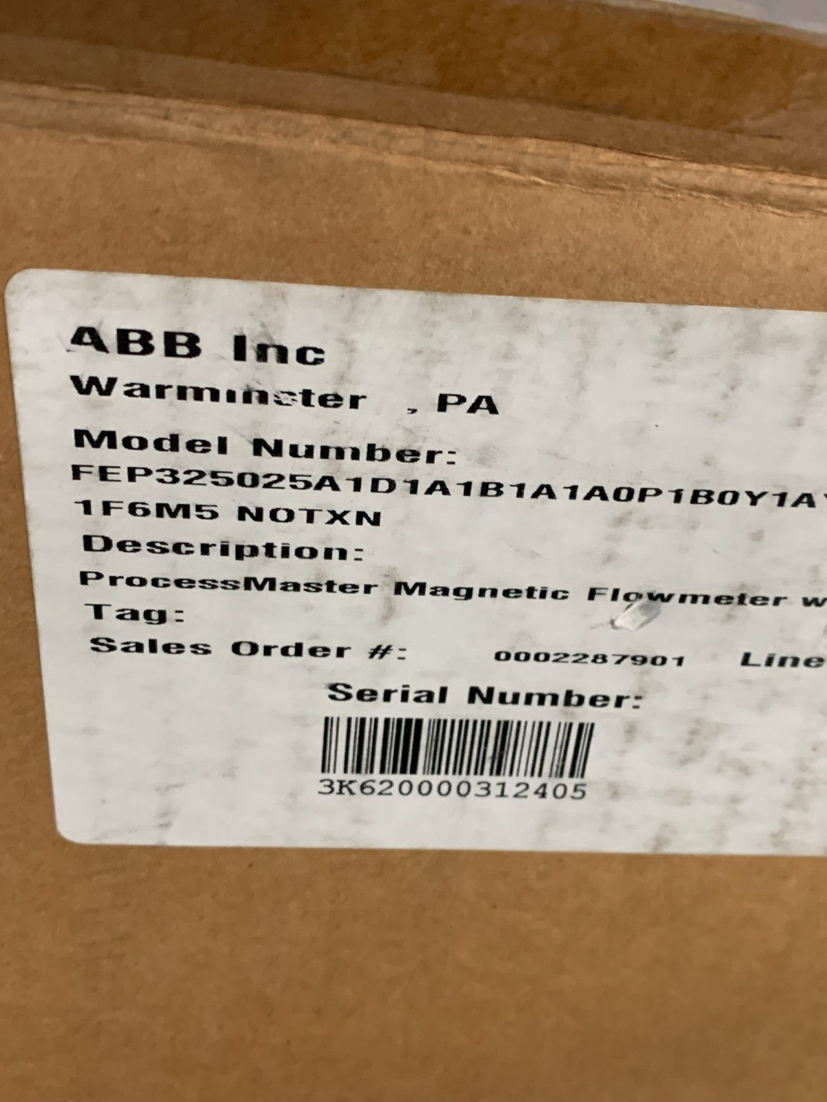 ABB PROCESS MASTER MAGNETIC 1" FLOW TUBE #FEP325025A1D1A1B1A1AOP1BOY1AYJ1F6M5