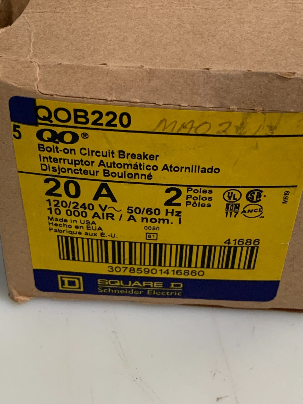 SQUARE D 20 AMP BOLT ON CIRCUIT BREAKER QOB 220 5 PER BOX