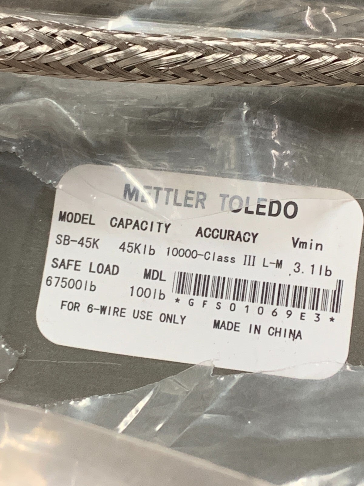 METTLER TOLEDO LOAD CELL MODEL SB-45K SAFE LOAD 67500LB