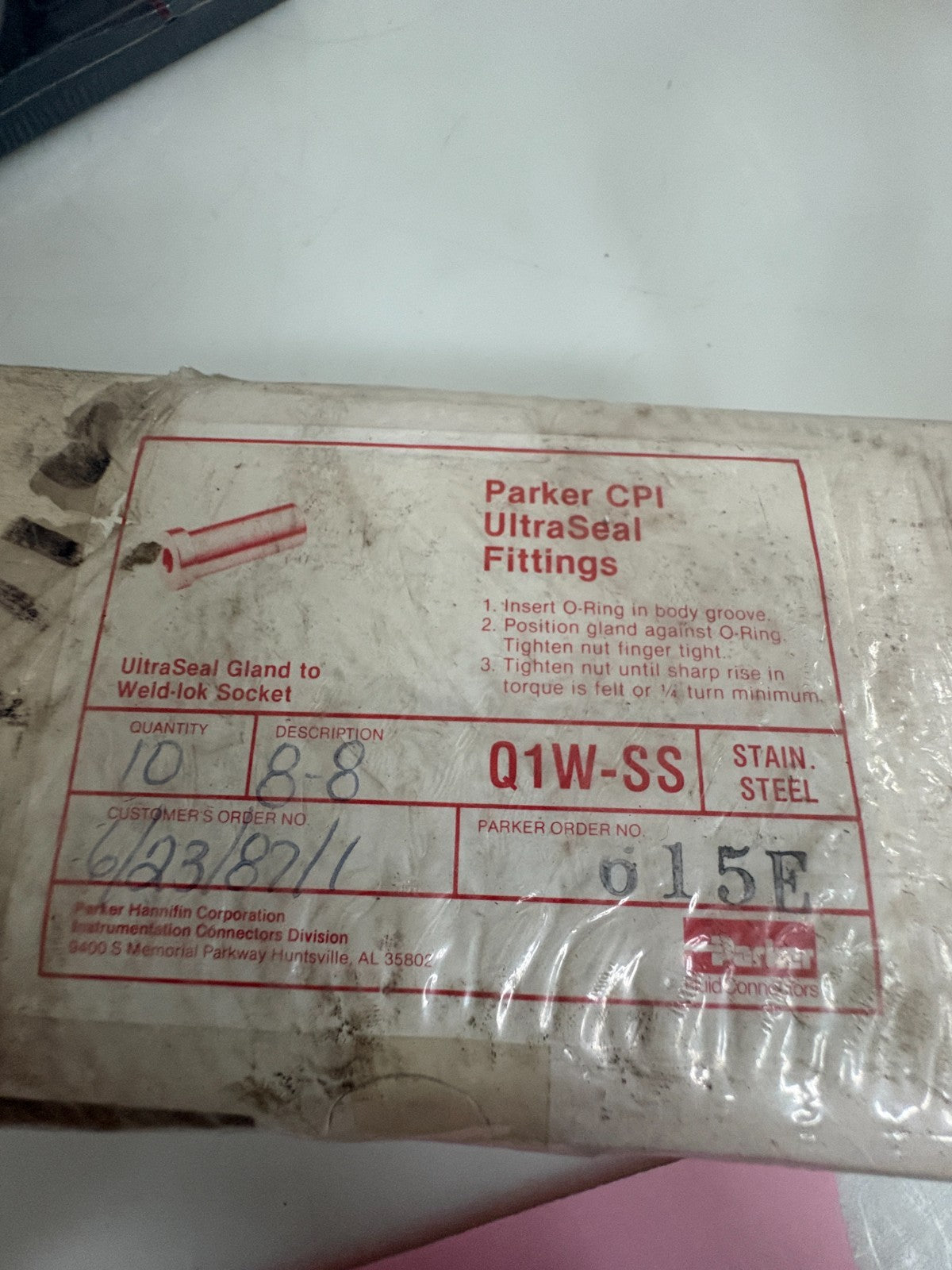 PARKER CPI ULTRA SEAL FITTING Q1W-SS BOX OF 102