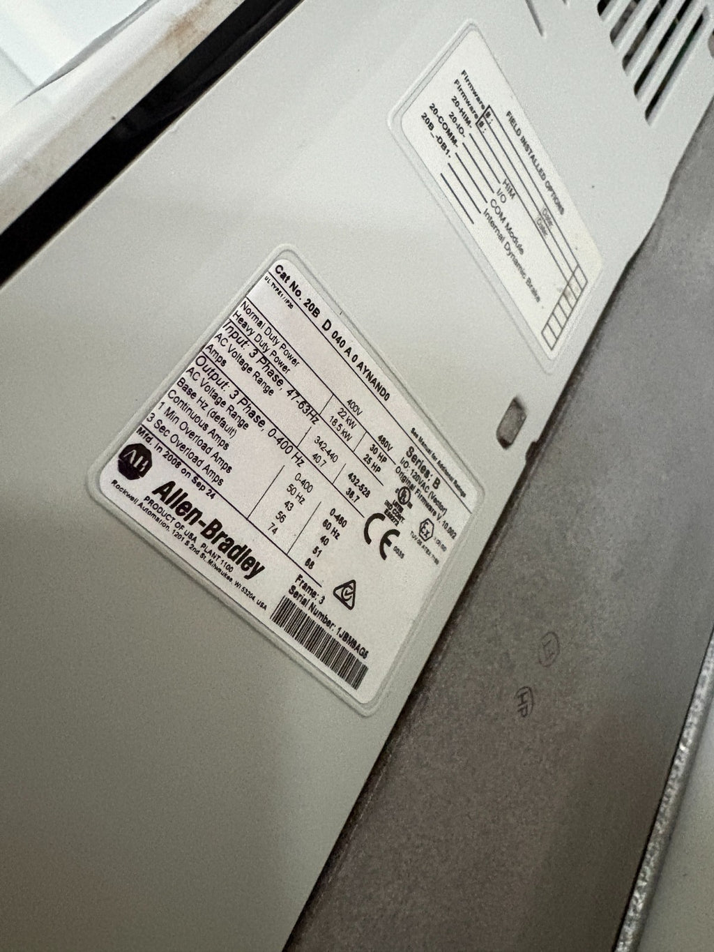 ALLEN BRADLEY POWERFLEX 700 30HP DRIVE 20B D 040 A O AYNANDO