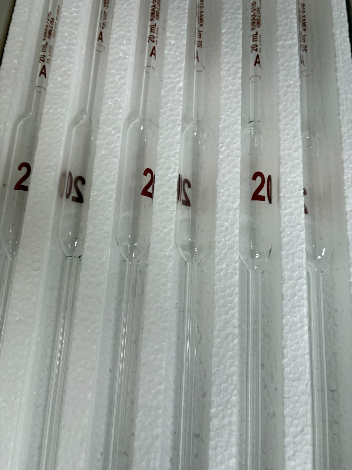 KIMBLE GLASS MIX LOT 6X20ML AND 6X25ML VOLUMETRIC PIPET 37004-20 37004-25