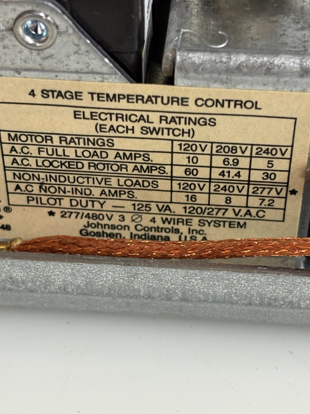 JOHNSON CONTROLS TEMPERATURE CONTROL A36AHA-58C