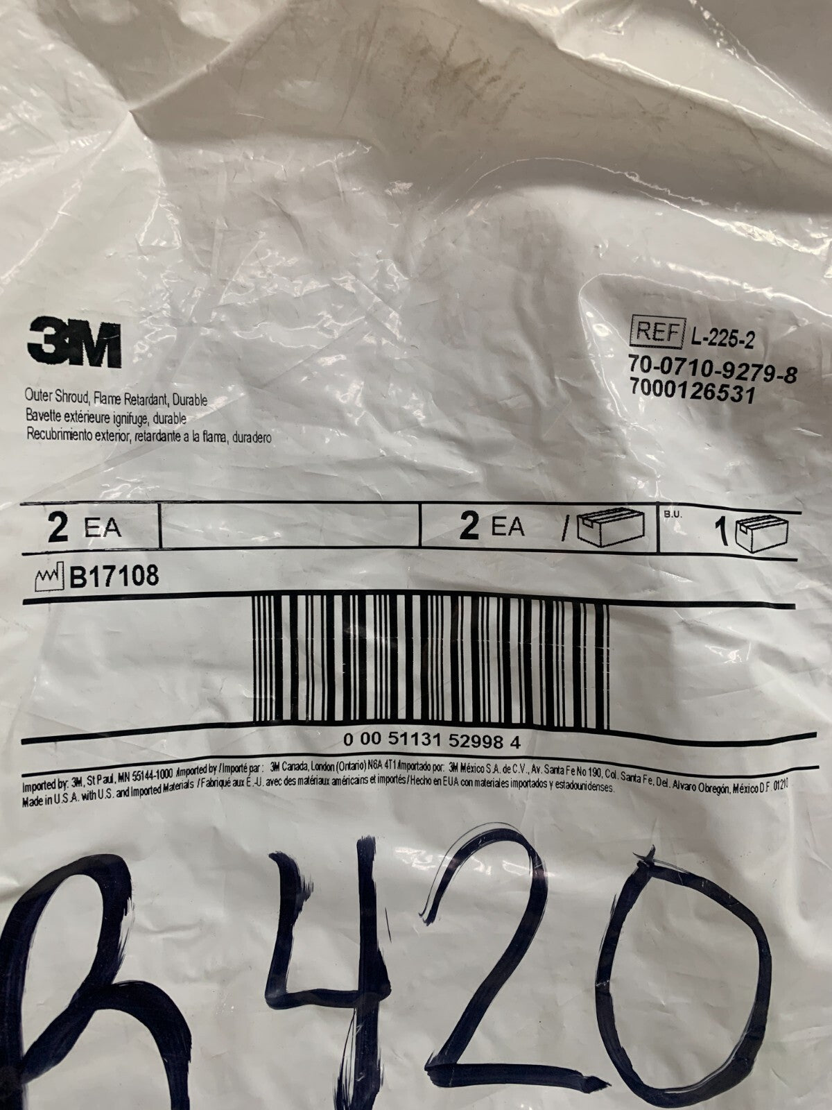 3M OUTER SHROUD FLAME RETARDANT L-225-2  BAG OF 2